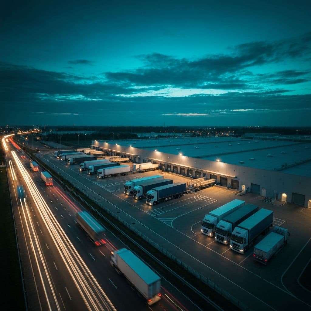Centro logístico moderno con camiones de carga